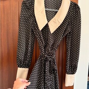 Lichi Mini Black and Cream Heart Print Dress